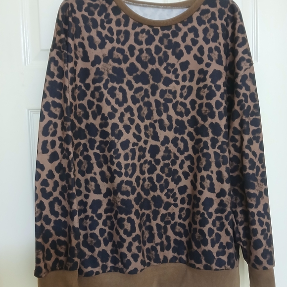 Amazon Essentials Tops - Amazon Essentials Brown and Black Leopard Print Pullover Sweatshirt